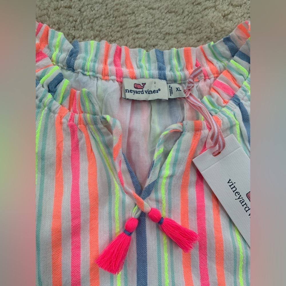 Vineyard Vines NWT Size XL, 16, Tiered Neon Striped Dress - Picture 3 of 6